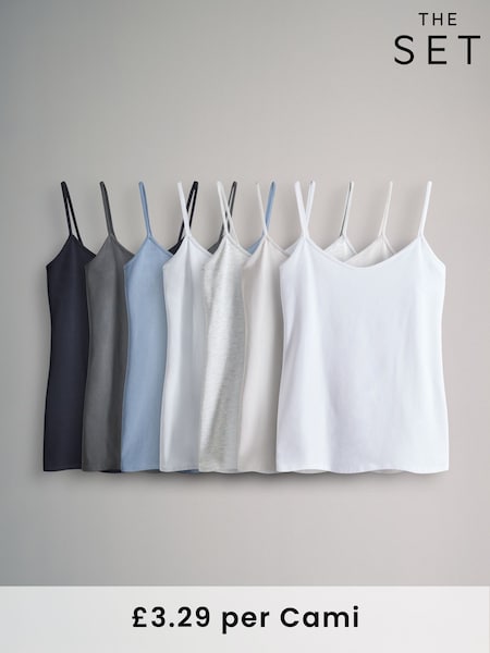 The Set Blue/Grey 7 Pack Thin Strap Vest Tops (F40453) | £23