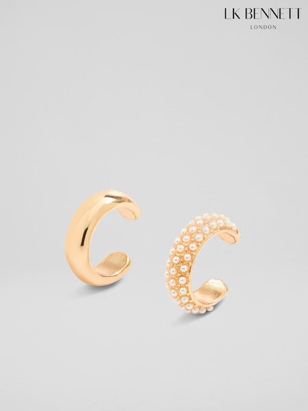 LK Bennett Cream Adalle Multi Crystal & Gold Plating Ear Cuffs Set Of 2 (F40585) | £49