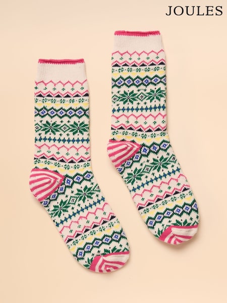Joules Lucille White/Green Fair Isle Cotton Blend Socks (F40628) | £9.95