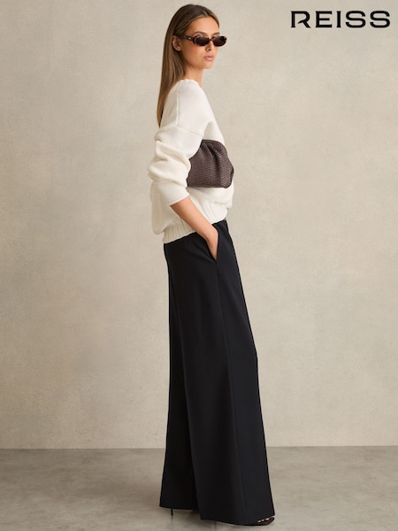 Reiss Navy Wilde Petite Wide-Leg Elasticated-Waist Trousers (F40774) | £98