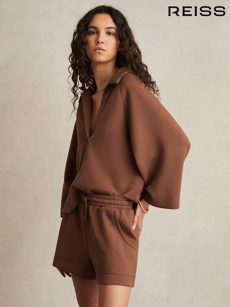 Reiss Toffee Brown Jodie Modal-Blend Interlock Jersey Shorts (F40775) | £88