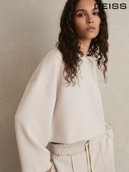 Reiss Stone Freya Interlock Cropped Sweatshirt (F40787) | £98