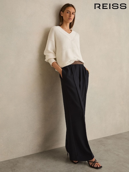 Reiss Navy Wilde Wide-Leg Elasticated-Waist Trousers (F40790) | £98