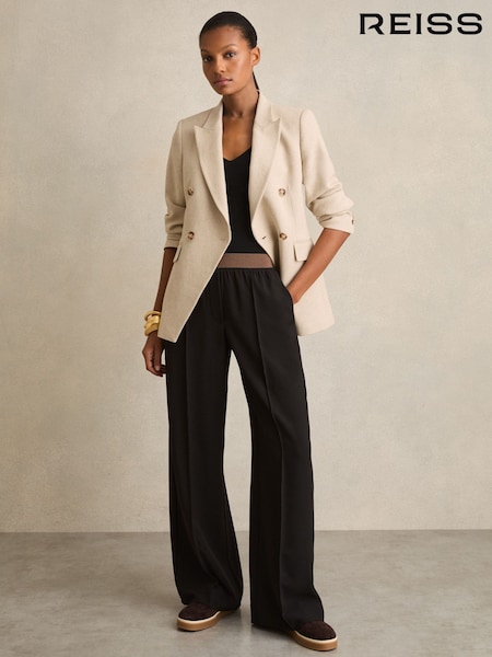 Reiss Black Wilde Wide-Leg Elasticated-Waist Trousers (F40792) | £98