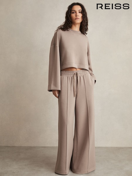 Reiss Taupe Freya Interlock Wide-Leg Drawstring Joggers (F40797) | £130
