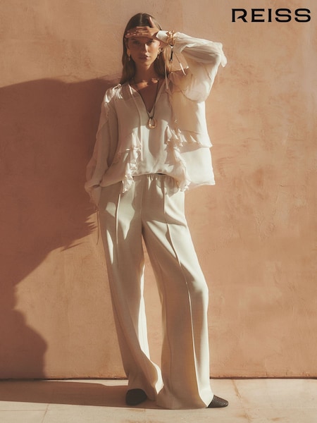 Reiss Neutral Wilde Wide-Leg Elasticated-Waist Trousers (F40801) | £98