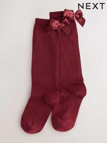Plum Purple 2 Pack Cotton Rich Bow Knee High Socks (F40918) | £0