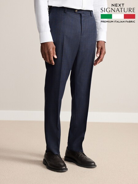 Navy Slim Fit Signature Marzotto 100% Italian Wool Check Suit Trousers (F40934) | £110