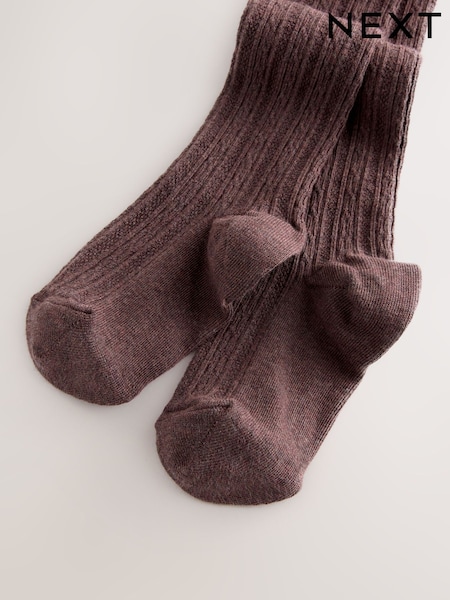 Chocolate Brown Regular Length Cotton Rich Cable Tights (F40938) | £5.50 - £7.50