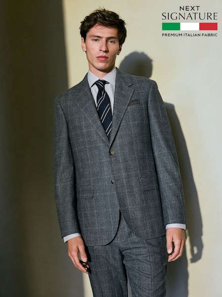 Grey Regular Fit Signature Reda Italian Wool Fabric Check Suit Jacket (F40940) | £189