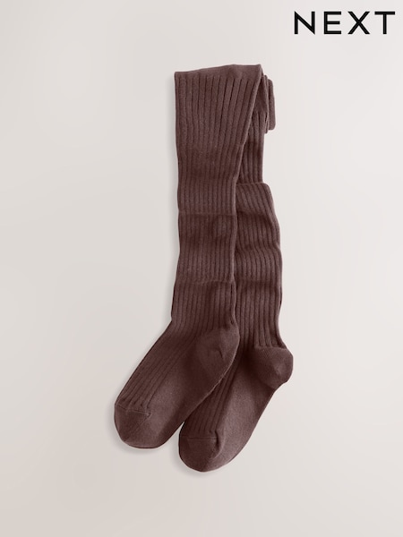 Chocolate Brown Cotton Rich Rib Tights (F40943) | £5.50 - £7.50