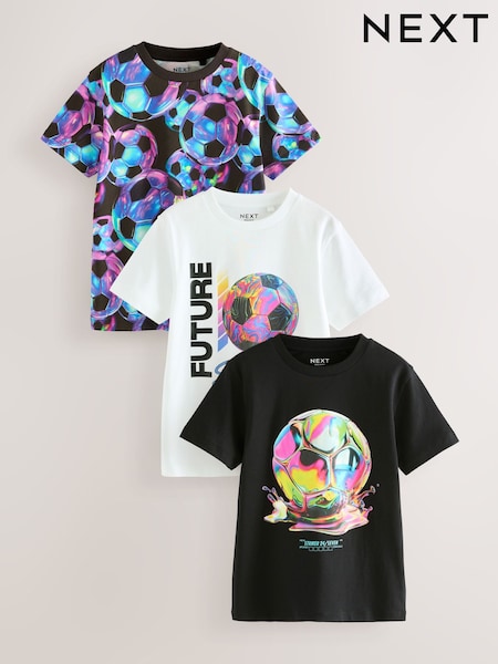 Black/White/Multi Football Regular Fit Graphic Print Short Sleeve T-Shirts 3 Pack (3-16yrs) (F40959) | £24 - £30