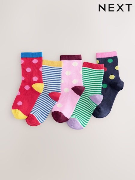 Multi Colour Cotton Rich Stripe and Spot Ankle Socks 5 Pack (F40960) | £7.50 - £9.50