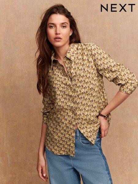 Neutral Horse Print Long Sleeve Button Down Shirt (F40984) | £25