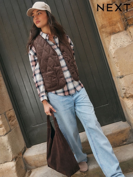Brown Quilted Corduroy Gilet (F40992) | £36