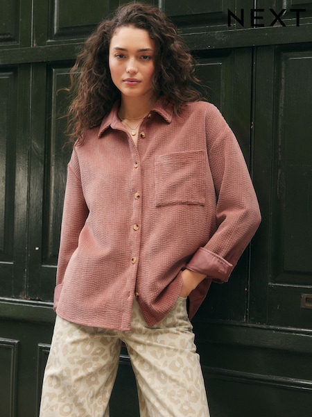 Pink Corduroy Long Sleeve Shacket (F40996) | £38