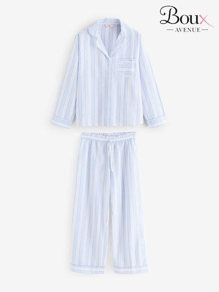 Boux Avenue Blue Woven 100% Cotton Stripe Long Pyjamas Set (F41021) | £50