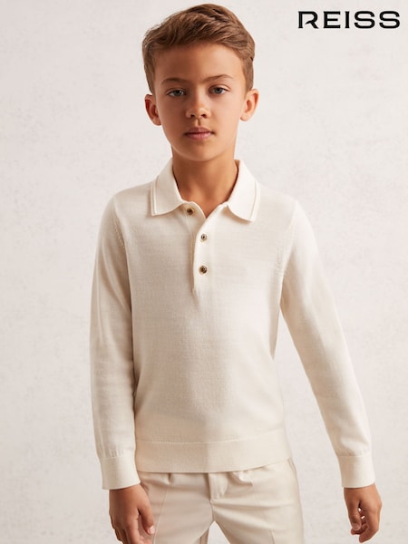 Reiss Snow Trafford Merino Wool Long-Sleeve Polo Shirt (F41072) | £38