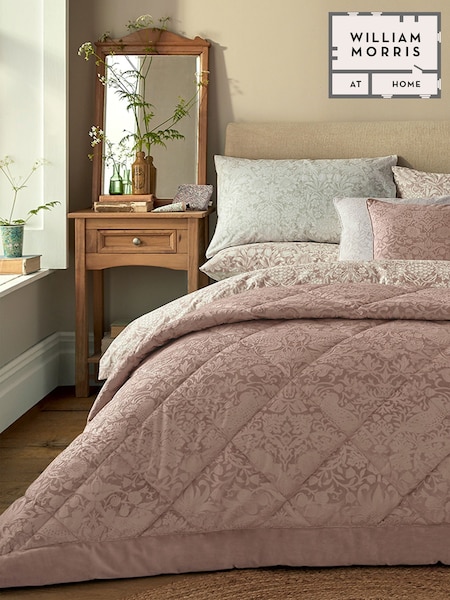 William Morris At Home Tearose Strawberry Thief Embossed Quilted Bedspread (F41088) | £200