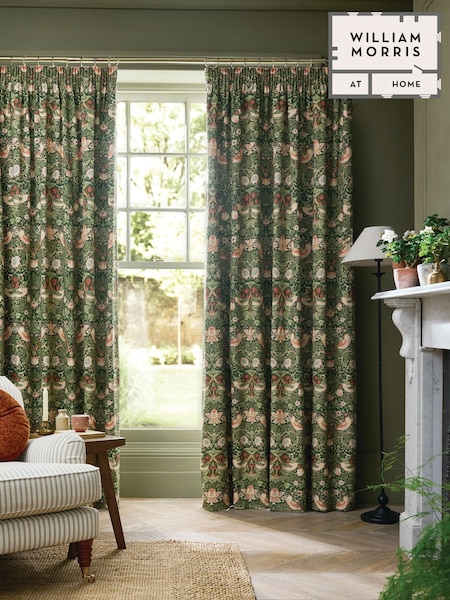 William Morris At Home Nettle Strawberry Thief Blackout Headertape Pencil Pleat Curtains (F41090) | £80 - £195