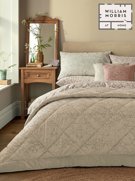 William Morris At Home Oyster Strawberry Thief Embossed Quilted Bedspread (F41092) | £200