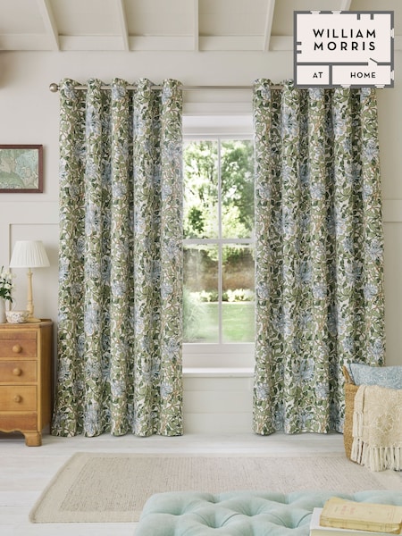 William Morris At Home Powder Blue Honeysuckle Blackout Eyelet Curtains (F41097) | £85 - £195