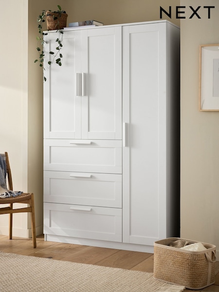 White Flynn Paint Effect Triple, 3 drawers Wardrobe (F41152) | £499