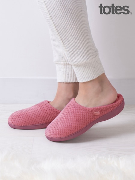 Totes Pink Isotoner Ladies Popcorn Mule Slippers (F41350) | £22