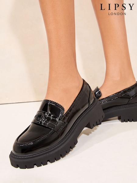 Lipsy Black Patent Chunky Penny Loafers (F41400) | £45