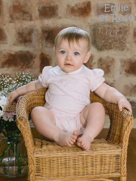 Emile Et Rose Pink Romper With Emb Floral Hearts & Collar (F41441) | £39