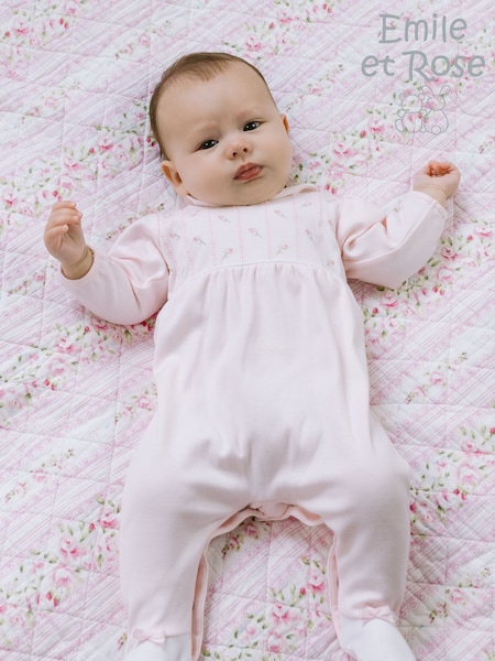 Emile Et Rose Pink 100% Cotton All-In-One With Emb Rosebud & Feather Stitch Yoke (F41447) | £39