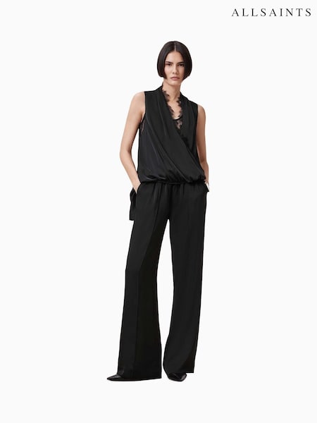 AllSaints Black Alba Satin Trousers (F41468) | £129