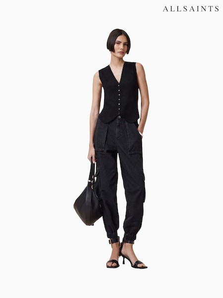 AllSaints Black Freda Denim 100% Organic Cotton Trousers (F41473) | £149