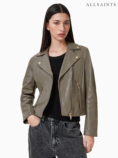 AllSaints Dusty Olive Green Dalby Biker  Jacket (F41501) | £349