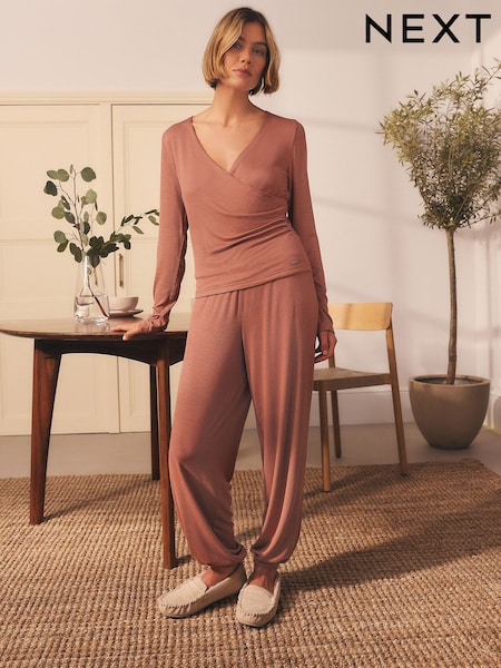 Pink Ribbed Long Sleeve Pyjamas (F41570) | £36