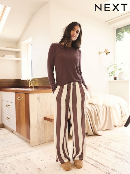 Chocolate Brown Stripe Long Sleeve Stripe Pyjamas (F41577) | £38