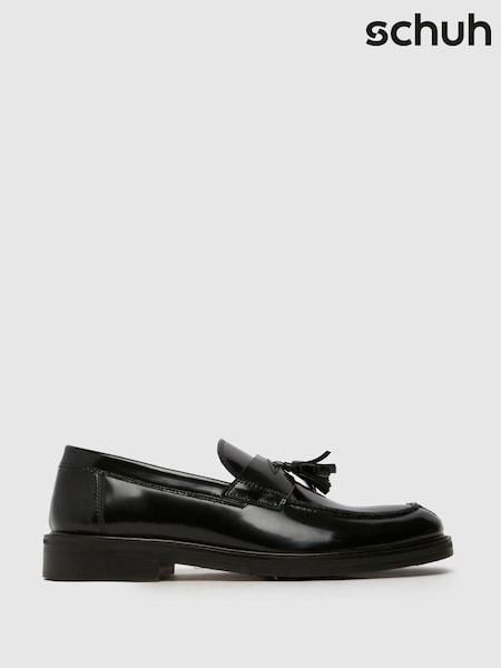 Schuh Rise Leather Tassel Black Loafers (F41612) | £60