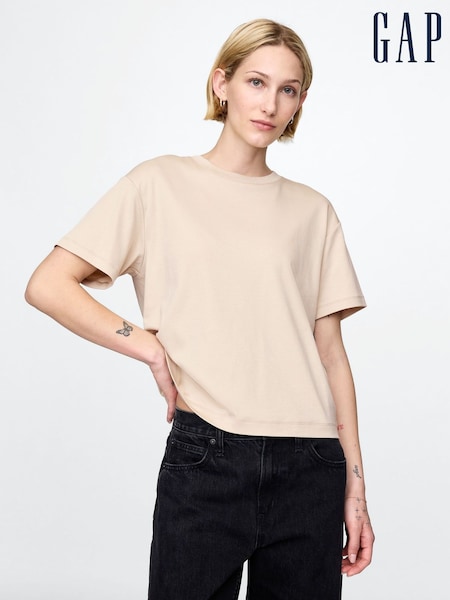 Gap Beige Cotton Short Sleeve Boxy Crew Neck T-Shirt (F41652) | £30
