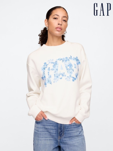 Gap White Floral Logo Crew Neck Sweatshirt (F41671) | £30