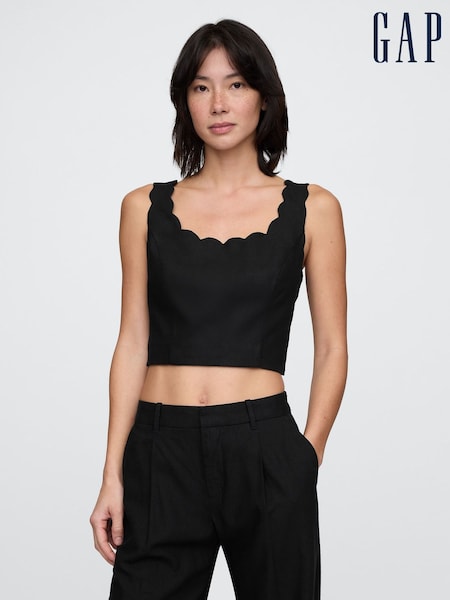 Gap Black Heavyweight Linen-Blend Scalloped Cropped Top (F41685) | £40