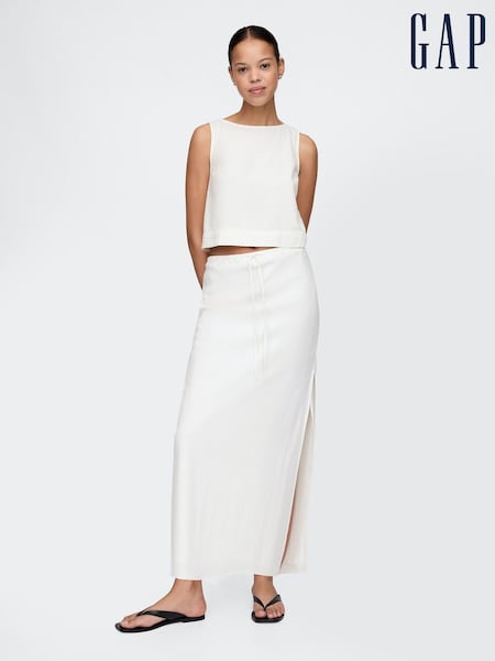 Gap White Heavyweight Linen-Blend Midi Skirt (F41692) | £55