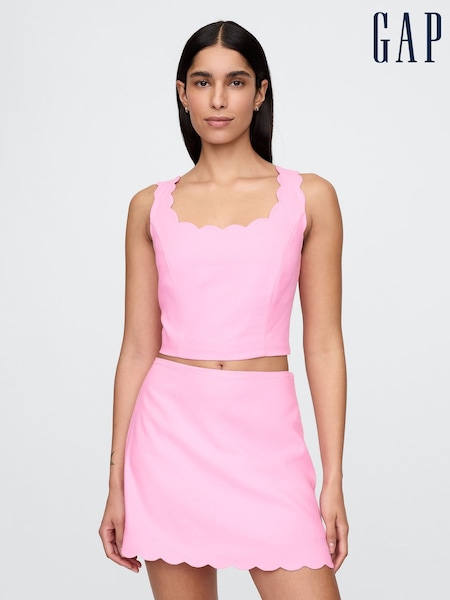 Gap Pink Heavyweight Linen-Blend Scalloped Cropped Top (F41693) | £35