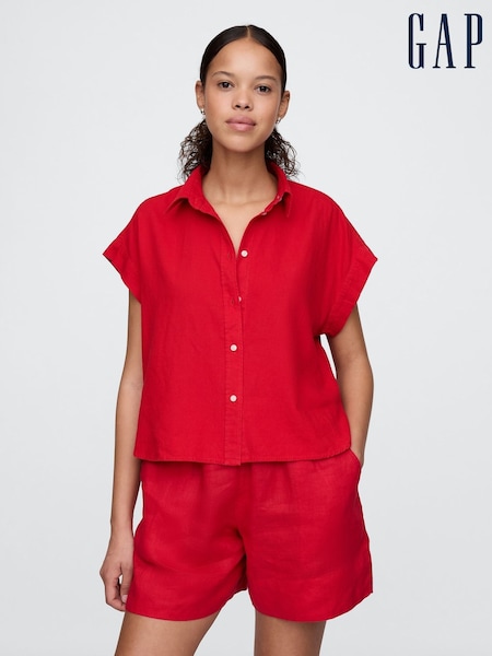 Gap Red Linen-Blend Cropped Shirt (F41722) | £40