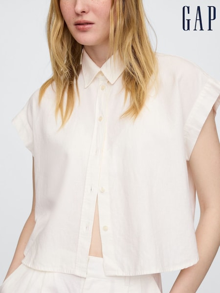 Gap White Linen-Blend Cropped Shirt (F41724) | £40