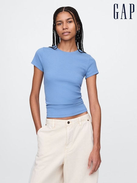 Gap Blue Modern Cotton-Modal Short Sleeve Ribbed Cropped T-Shirt (F41738) | £16