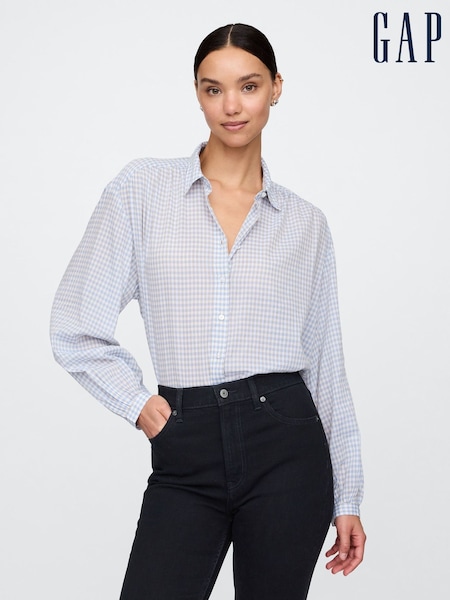 Gap Blue Gingham Relaxed Button-Front Shirt (F41748) | £35