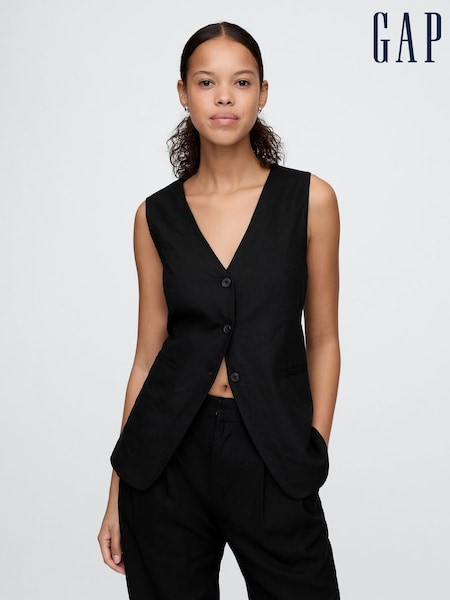 Gap Black Heavyweight Linen Blend Longline Waistcoat (F41759) | £60