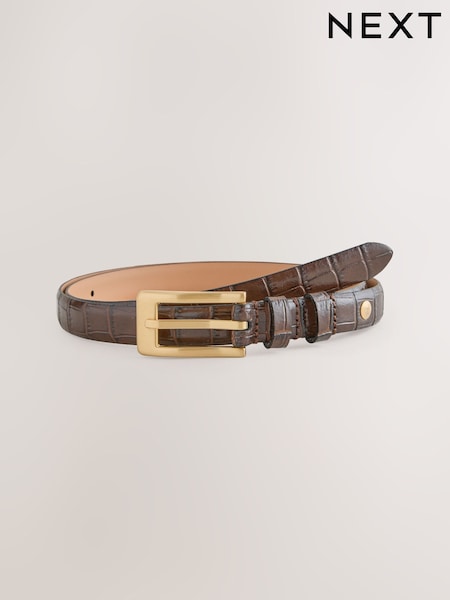 Chocolate Brown Croc Skinny Leather Belt (F41768) | £24