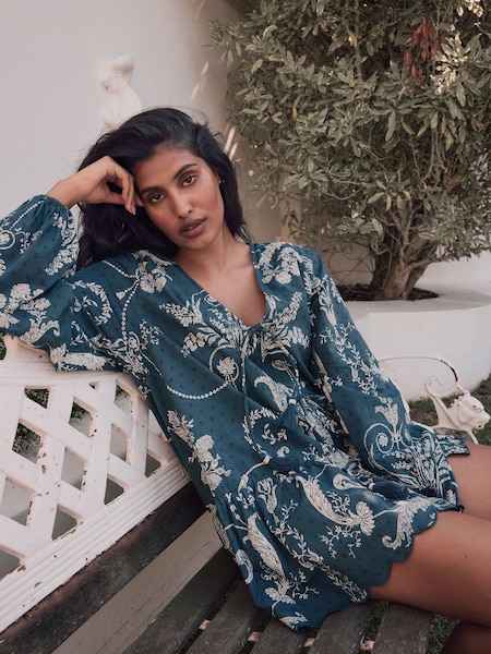 Laura Ashley Navy Josette Cotton Tie Front Beach Cover-Up (F41775) | £52