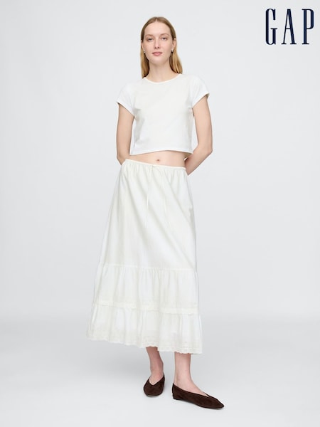 Gap White Easy Tiered Eyelet Maxi Skirt (F41780) | £50